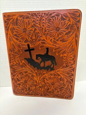 Western Cowboy Cowgirl Cross Hand Tooled Leather Ipad Cover Stand Magnet Closure